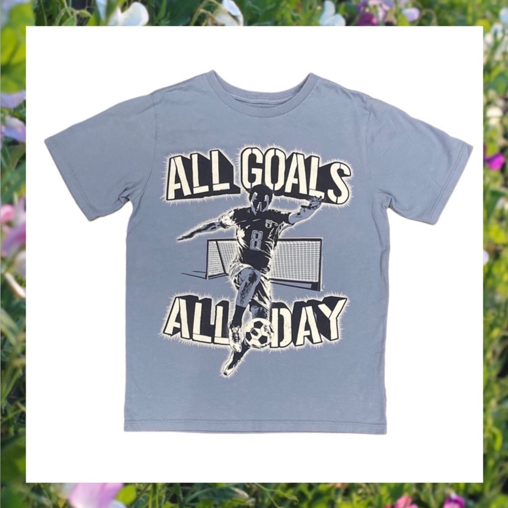Children's Place Boy's Blue All Goals All Day Soccer T-Shirt. Size Medium M 7/8
